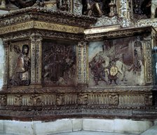 Detail of the predella of the Altar of the Royal Chapel of Granada with the reliefs of the conque…