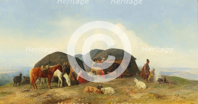 Resting cattle herders in the Northern Caucasus, 1874. Creator: Baykov, Fyodor Ilyich (1818-1890).