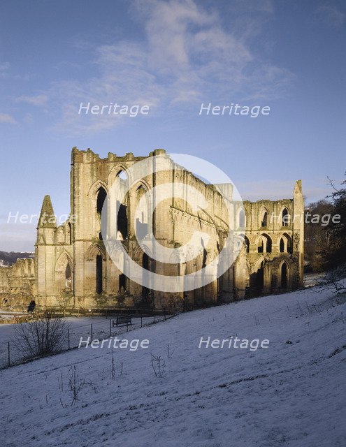 Rievaulx Abbey church from the North East with snow, North Yorkshire, 1998. Artist: Paul Highnam