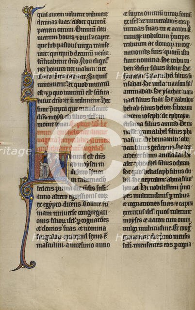 Initial L: God Speaking to Moses from a Tower; Marquette Bible, about 1270. Creator: Unknown.