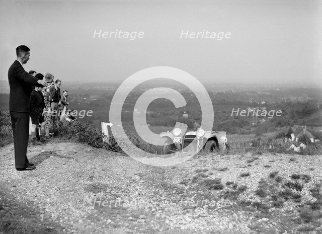 Prototype 1.5 litre HRG 2-seater sports taking part in the NWLMC Lawrence Cup Trial, 1937. Artist: Bill Brunell.