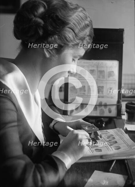 Navy Department, U.S. Intelligence Bureau, Finger Print Department Clerk, Marie S. Dahm, 1918. Creator: Harris & Ewing.