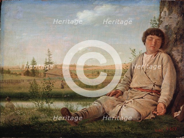 Sleeping Shepherd Boy, 1823. Artist: Venetsianov, Alexei Gavrilovich (1780-1847)