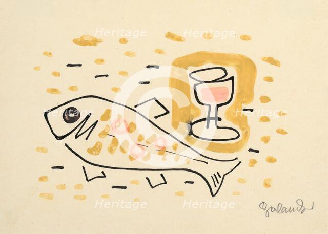 Still life with fish, 1937. Creator: Mikulas Galanda.