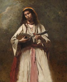Gypsy Woman with Mandolin, c. 1870. Creator: Jean-Baptiste-Camille Corot.