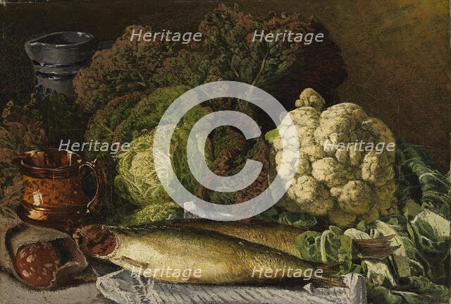 Still Life with Vegetables and Fish, 1876. Creator: Fanny Churberg.