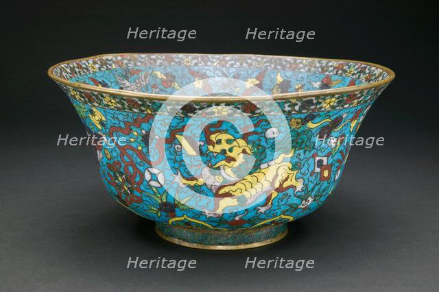 Bowl with Mandarin Ducks, Cranes, Auspicious Creatures..., Ming dynasty, 1st half of 16th cent. Creator: Unknown.