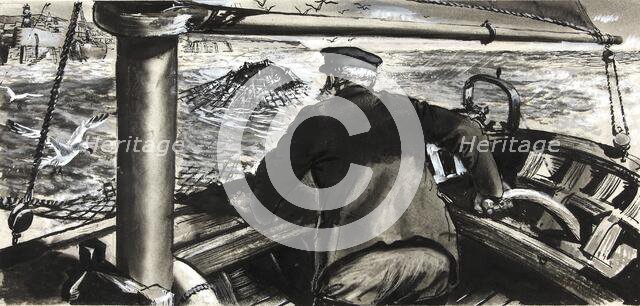 Drawings for Magazines: Ditty Box: Drawing: mine in fishing trawl net, between 1939 and 1946. Creators: Unknown, Central Office of Information.