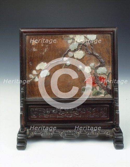 Lacquer plaque in carved wood table screen, Qing dynasty, China, 17th century. Artist: Unknown