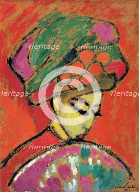 Young Girl with a Flowered Hat, 1910. Artist: Javlensky, Alexei, von (1864-1941)