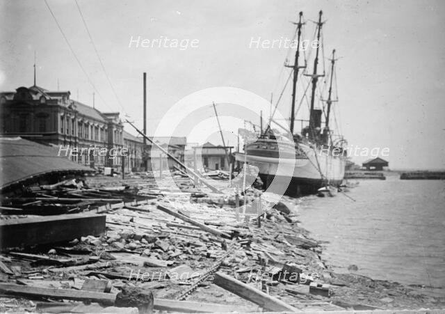 Meiji Maru ashore after typhoon in Japan, between c1910 and c1915. Creator: Bain News Service.