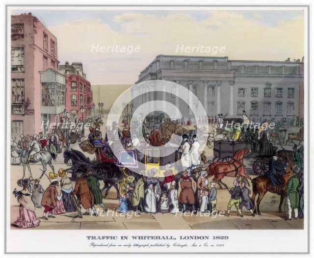 'Traffic in Whitehall, London', 1829. Artist: Unknown