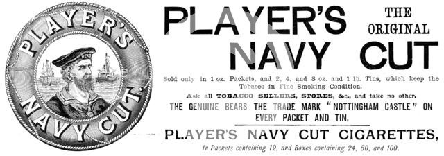 Advertisement for Player's Original Navy Cut cigarettes, 1895. Creator: Unknown.