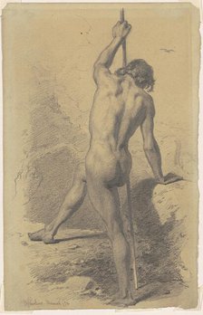 Male Nude with Staff, 1872. Creator: Walter Shirlaw.