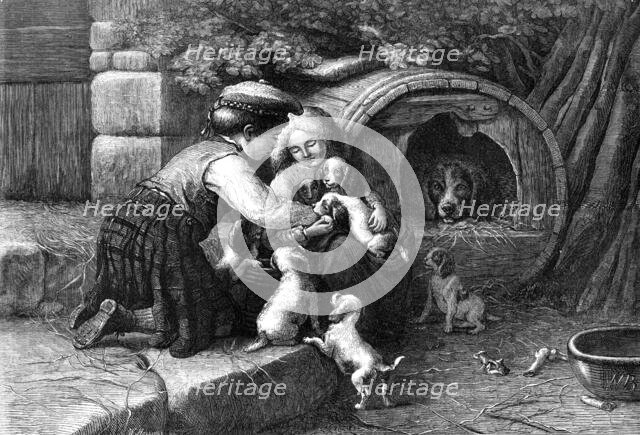 "Amongst the Pets," by J. W. Bottomley, in the Royal Academy exhibition, 1870. Creator: William Hollidge.