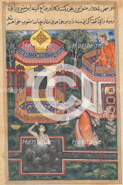 Page from Tales of a Parrot (Tuti-nama): Thirty-fifth night: The son of the king of Babylon…, c. 156 Creator: Unknown.