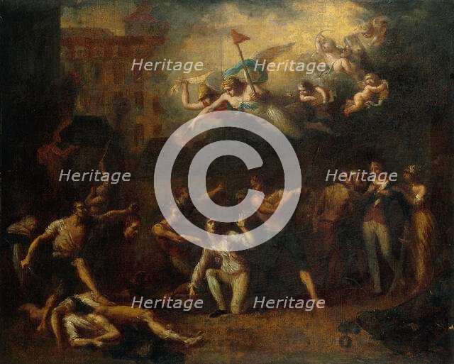 Mort de M. de Pelleport qui s'interposait pour sauver M. de Losme, officier de la..., c1784-1794. Creator: Charles Thevenin.