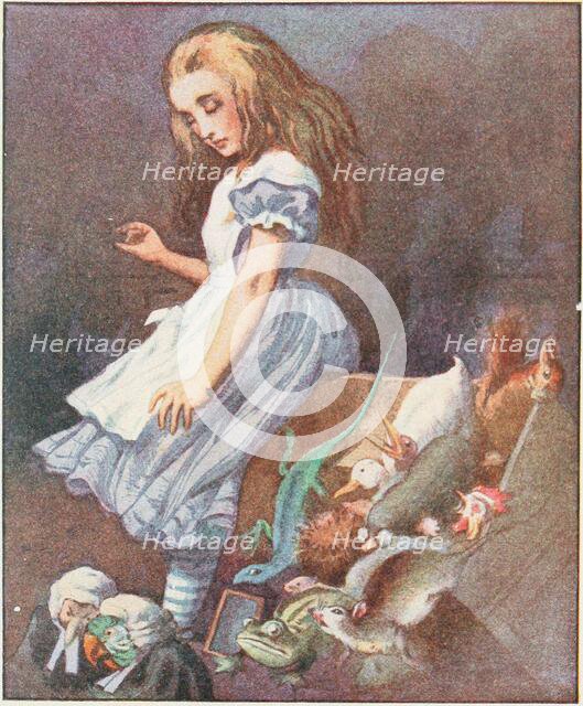 .. and she jumped up in such a hurry that she tipped over the jury-box, 1911. Creator: Tenniel, Sir John (1820-1914).