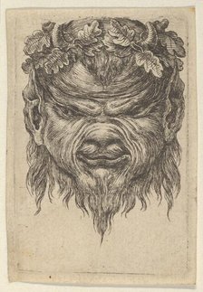 Satyr Mask with an Indented Snout and a Wreath of Oak Leaves, from Divers Masques, ca. 1635-45. Creator: Francois Chauveau.