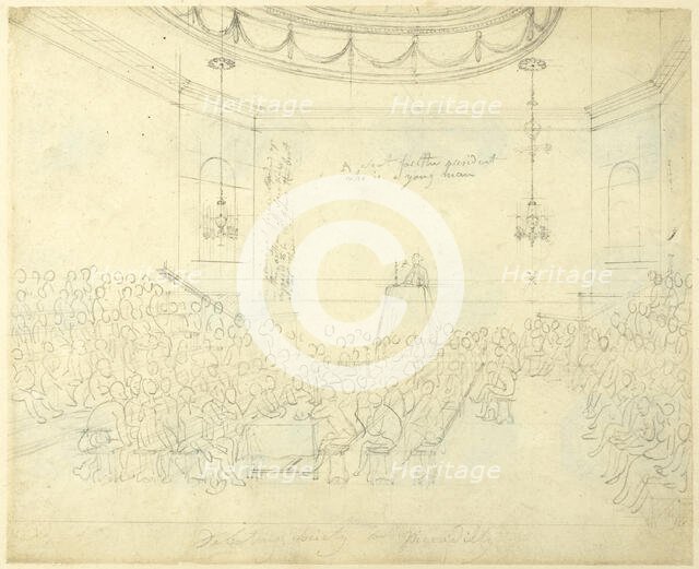 Study for Debating Society in Piccadilly, from Microcosm of London, c. 1808. Creator: Augustus Charles Pugin.