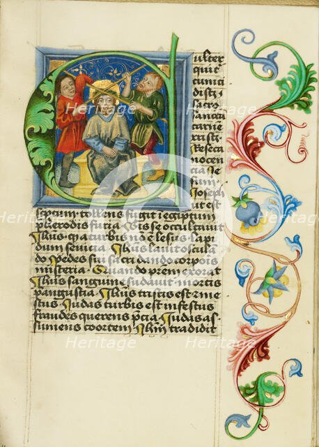 Initial C: The Mocking of Christ; Prayer Book, about 1470-1480. Creator: Workshop of Valentine Noh.