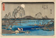 Catching Sweetfish in the Tama River under the Autumn Moon, from the series Snow, Moon..., c1845. Creator: Hiroshige, Utagawa (1797-1858).