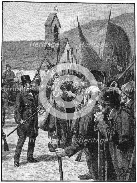 Irish nationalists at Mullinahone acclaiming William Smith O'Brien as their leader, July 1848. Artist: Unknown