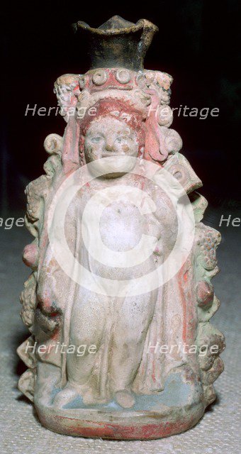 Greek terracotta oil flask of the infant Dionysus. Artist: Unknown