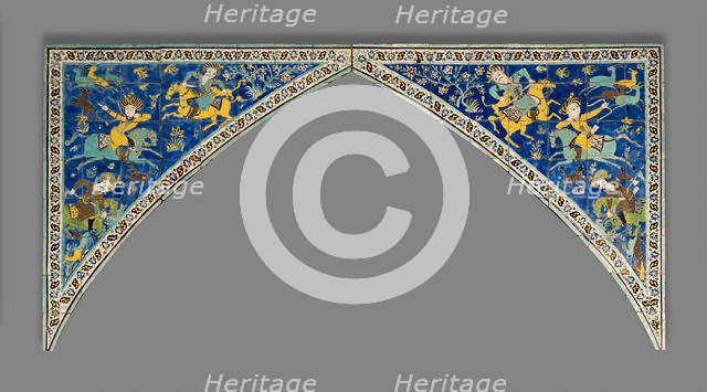 Pair of spandrels with hunt scenes, Safavid dynasty (1501-1722), mid-17th century. Creator: Unknown.