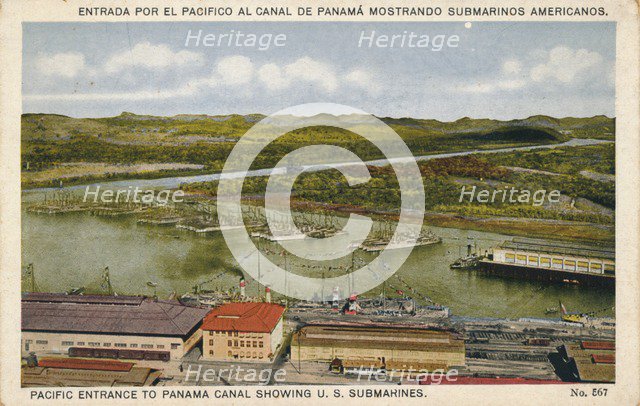 Pacific Entrance to Panama Canal Showing U. S. Submarines, c1920s. Artist: Unknown