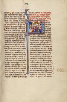 Initial N: A Man Dictating his Testament to a Notary and Supplicants before..., about 1290-1310. Creator: Unknown.