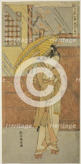 Night Rain of Genjo (Genjo no yau), from the series "Parodies of Eight Scenes from Noh..., c. 1767. Creator: Suzuki Harunobu.