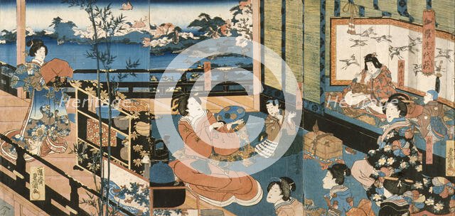 Courtesans with Children, c1840. Creator: Utagawa Kunisada.