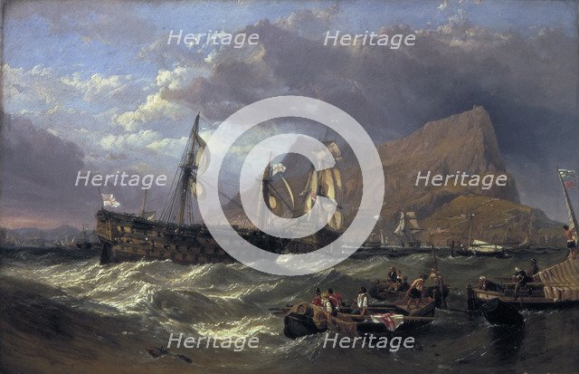 'The 'Victory' towed into Gibraltar', 1854. Artist: Clarkson Stanfield