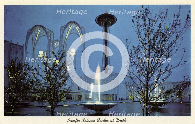Pacific Science Center at dusk, Seattle, Washington, USA, 1963. Artist: Unknown