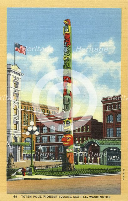Totem pole, Pioneer Square, Seattle, Washington, USA, 1935. Artist: Unknown