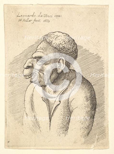 Bust of a man with hooked nose, prominent upper lip, open mouth and short curly hair..., 1665. Creator: Wenceslaus Hollar.