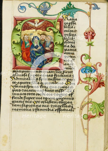 Initial G: Pentecost; Prayer Book, about 1470-1480. Creator: Workshop of Valentine Noh.