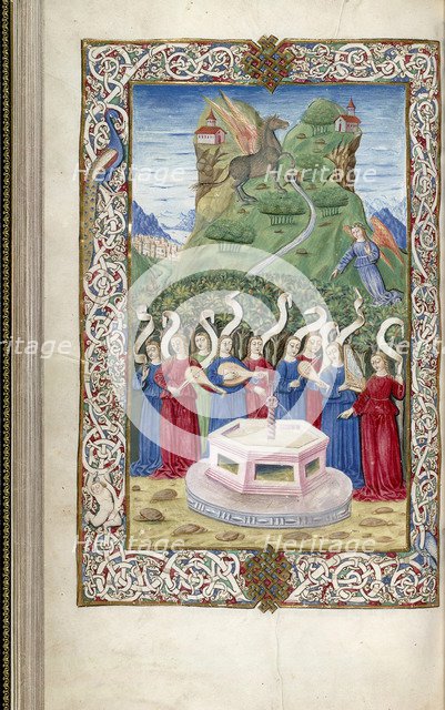 The nine Muses with Pegasus and Mount Helicon (From Argumentum by Guarinus Veronensis), 1485-1499. Artist: Anonymous  