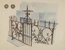 Iron Gate and Fence, c. 1936. Creator: Ray Price.