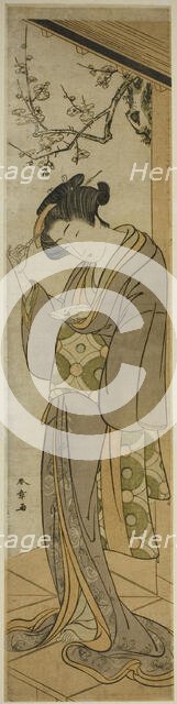 Woman on a Verandah About to Open a Letter, Japan, mid-late 1770s. Creator: Shunsho.