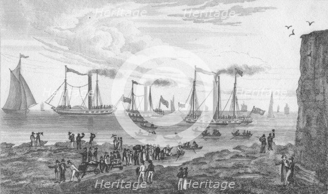 'The Steam Boats, leaving Margate', 1820. Artist: John Shury.