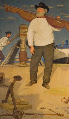Fisherman Carrying a Sail, 1907. Creator: Joseph Edward Southall.