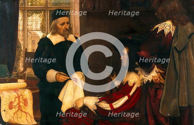 William Harvey demonstrating his theory of circulation of blood before Charles I, c1620s, 1910s. Creator: Ernest Board.