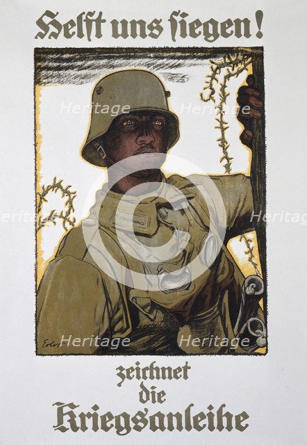 'Helft uns siegen! - zeichnet die Kriegsanleihe', German propaganda poster, World War I, 1917. Artist: Fritz Erler