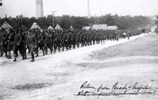 Soldiers returning from parade and inspection, Fort Sheridan, Illinois, USA, 1920. Artist: Unknown