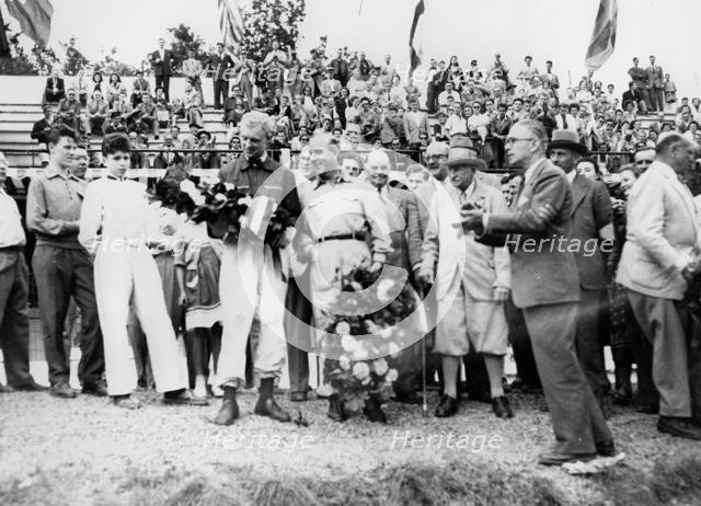 Mike Hawthorn, Giuseppe Farina, Guy Sale, Sir James Scott Douglas 1953 Spa 24 hr race. Creator: Unknown.