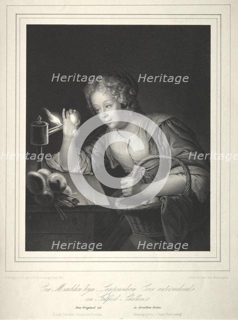 Girl Candling Eggs, 1840. Creator: Franz Seraph Hanfstaengl (German, 1804-1877).