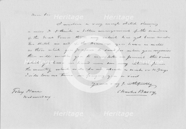 A letter from Charles Barry, c1840 (1904). Artist: Sir Charles Barry.