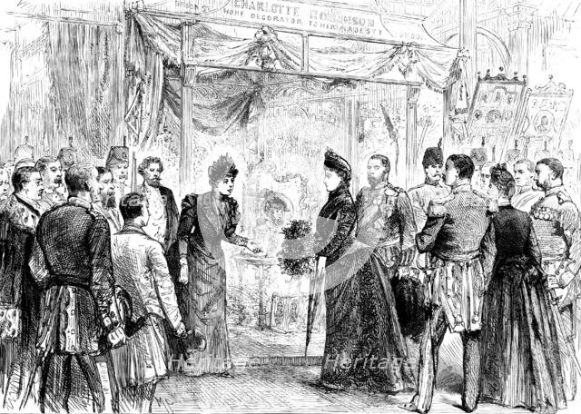 The Duchess of Edinburgh visiting a stall in the Edinburgh International Exhibition, 1890. Creator: Unknown.